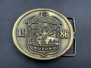 VTG 1986 Suzuki Cavalcade Solid Brass Belt Buckle Motorcycle Bike Biker